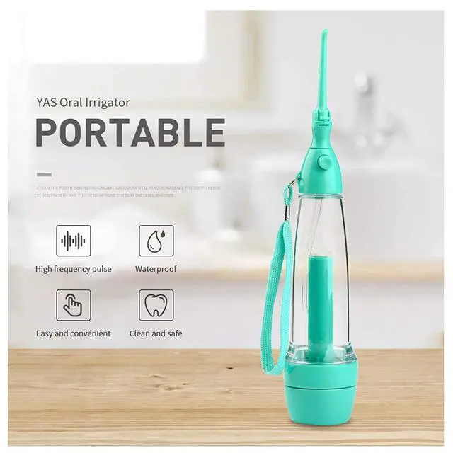 Alt view image 4 of 6 - Cordless Water Dental Flosser Non-Electric Portable, Manual Air Pressure Simple Operation, Bottle Strengthening Dental Oral Irrigator for Home & Travel, Green.