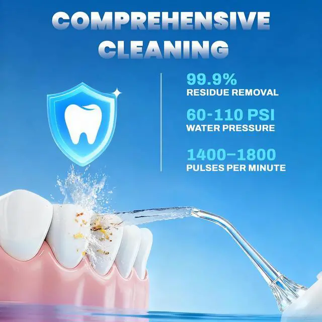 Alt view image 2 of 7 - Water Dental Flosser Teeth Pick: Portable Oral Irrigator, 3 Modes Cordless Water flosser,Battery Operated, IPX5 Waterproof Flossing Machine for Teeth Cleaning for Travel Home - White