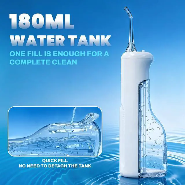 Alt view image 4 of 7 - Water Dental Flosser Teeth Pick: Portable Oral Irrigator, 3 Modes Cordless Water flosser,Battery Operated, IPX5 Waterproof Flossing Machine for Teeth Cleaning for Travel Home - White