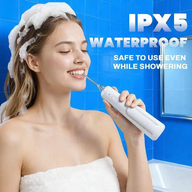 Alt view image 5 of 7 - Water Dental Flosser Teeth Pick: Portable Oral Irrigator, 3 Modes Cordless Water flosser,Battery Operated, IPX5 Waterproof Flossing Machine for Teeth Cleaning for Travel Home - White