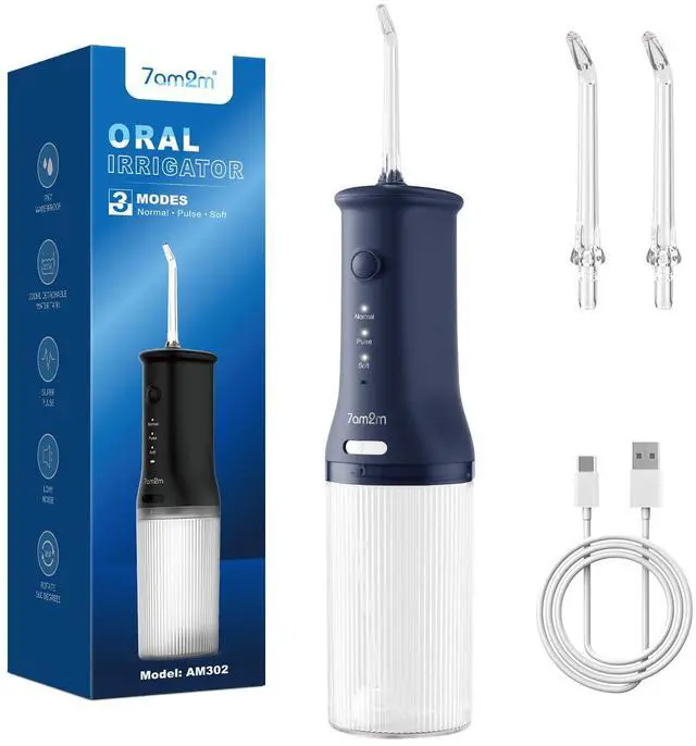 Main image of Cordless Water Flosser Oral Irrigator, IPX7 Waterproof, Navy Blue
