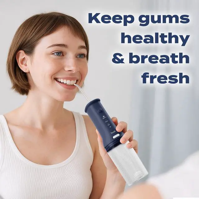 Alt view image 6 of 7 - Cordless Water Flosser Oral Irrigator, IPX7 Waterproof, Navy Blue