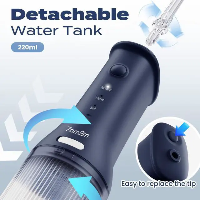 Alt view image 4 of 7 - Cordless Water Flosser Oral Irrigator, IPX7 Waterproof, Navy Blue