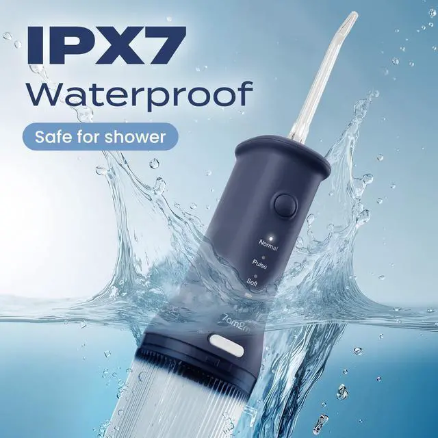 Alt view image 5 of 7 - Cordless Water Flosser Oral Irrigator, IPX7 Waterproof, Navy Blue