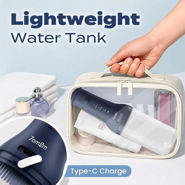 Alt view image 7 of 7 - Cordless Water Flosser Oral Irrigator, IPX7 Waterproof, Navy Blue