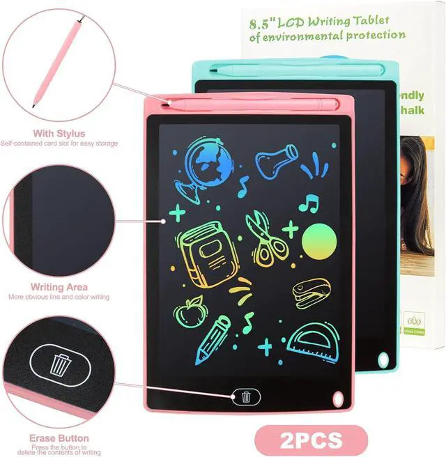 Alt view image 3 of 7 - LCD Writing Tablet, 2 Packs Drawing Pads for Kids 3 4 5 6 Years Old 8.5 Inch Colorful Lines Doodle Scribble Boards Educational Toys for Boys Girls Road Trip EssentialsTravel Game Toys,Pink+Blue