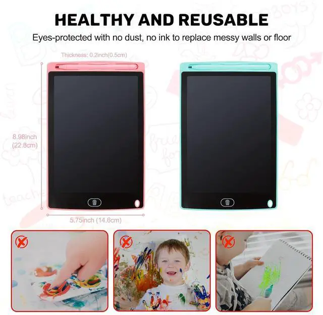 Alt view image 4 of 7 - LCD Writing Tablet, 2 Packs Drawing Pads for Kids 3 4 5 6 Years Old 8.5 Inch Colorful Lines Doodle Scribble Boards Educational Toys for Boys Girls Road Trip EssentialsTravel Game Toys,Pink+Blue