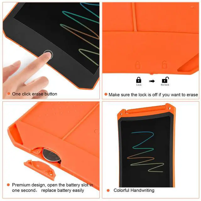 Alt view image 3 of 6 - LCD Writing Tablet, Colorful Drawing Tablet with Protect Bag, Kids Drawing Pad 8.5 Inch Doodle Board,Toddler Boy and Girl Learning Toys Gift for 3 4 5 6 Years Old (Orange)