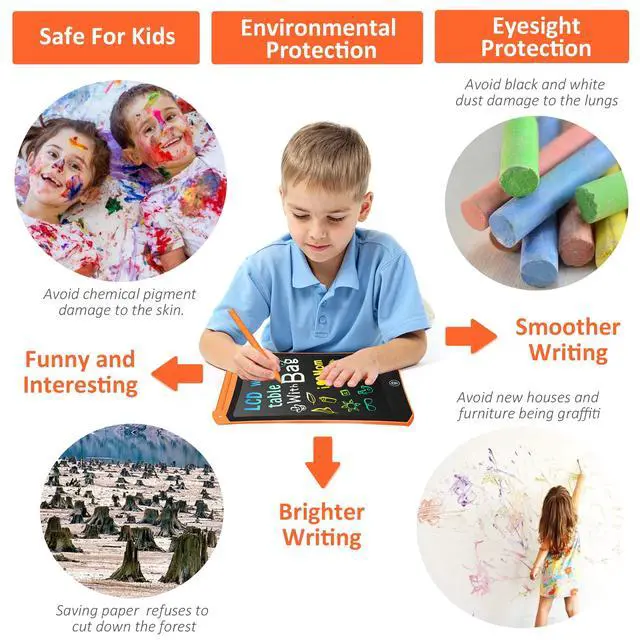 Alt view image 5 of 6 - LCD Writing Tablet, Colorful Drawing Tablet with Protect Bag, Kids Drawing Pad 8.5 Inch Doodle Board,Toddler Boy and Girl Learning Toys Gift for 3 4 5 6 Years Old (Orange)