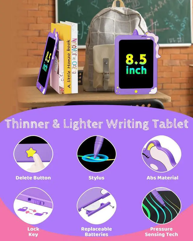 Alt view image 2 of 7 - Birthday Gifts for Girls, 8.5inch Doodle Board, LCD Writing Tablet for Kids, Writing Pad Drawing Tablet, Travel Toys for 3 4 5 6 7 8 Year Old Boys Girls Birthday Christmas Gift(Purple)