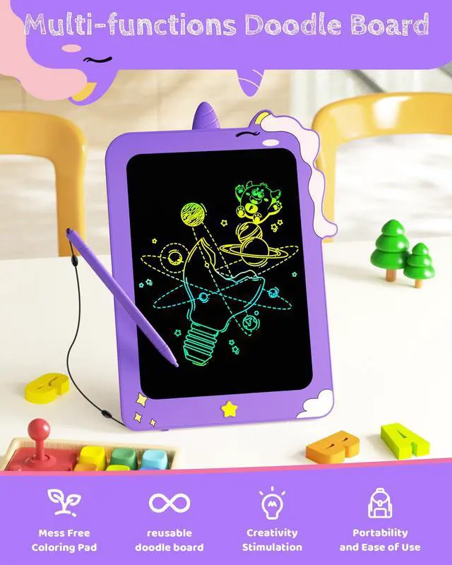 Alt view image 3 of 7 - Birthday Gifts for Girls, 8.5inch Doodle Board, LCD Writing Tablet for Kids, Writing Pad Drawing Tablet, Travel Toys for 3 4 5 6 7 8 Year Old Boys Girls Birthday Christmas Gift(Purple)