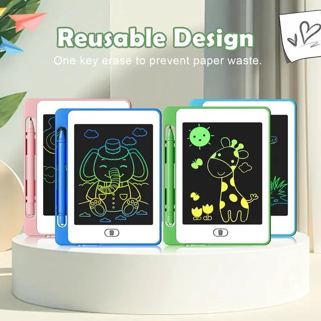 Alt view image 2 of 7 - 4 Pack LCD Writing Tablet for Kids, 6.5 Inch Colorful Doodle Board Drawing Tablet, Erasable Reusable Electronic Drawing Pads, Educational Learning Toys Birthday Gifts for Girls Boys Age 3 4 5 6 7 8
