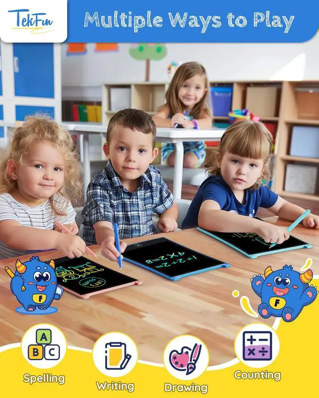 Alt view image 2 of 6 - 8.5in 2 Pack LCD Writing Tablet for Kids Coloring Doodle Board Magic Drawing Pad for Kids with Anti-Lost Stylus, Car Trip Educational Toys Birthday Gift for 3 4 5 6 7 Kids Girls Boys Toddlers