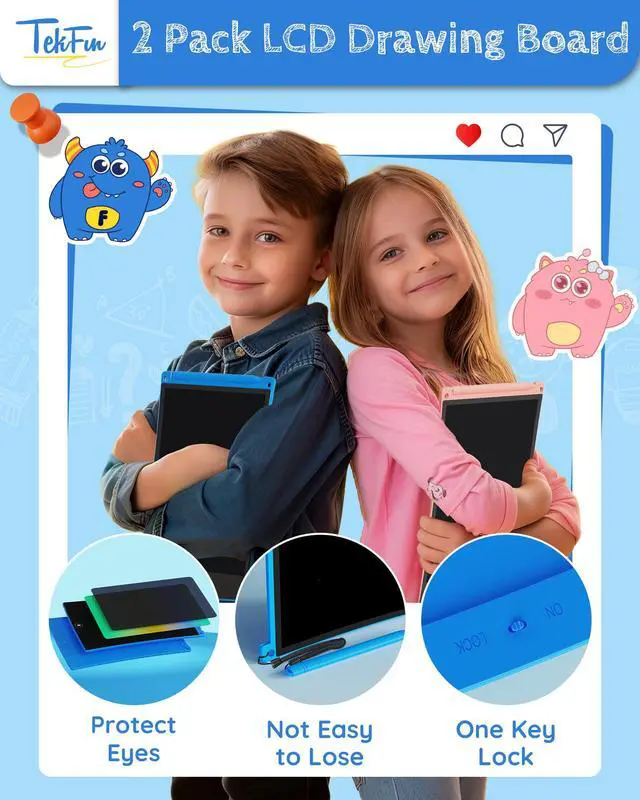 Alt view image 5 of 6 - 8.5in 2 Pack LCD Writing Tablet for Kids Coloring Doodle Board Magic Drawing Pad for Kids with Anti-Lost Stylus, Car Trip Educational Toys Birthday Gift for 3 4 5 6 7 Kids Girls Boys Toddlers