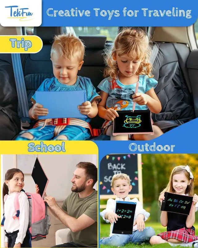 Alt view image 6 of 6 - 8.5in 2 Pack LCD Writing Tablet for Kids Coloring Doodle Board Magic Drawing Pad for Kids with Anti-Lost Stylus, Car Trip Educational Toys Birthday Gift for 3 4 5 6 7 Kids Girls Boys Toddlers