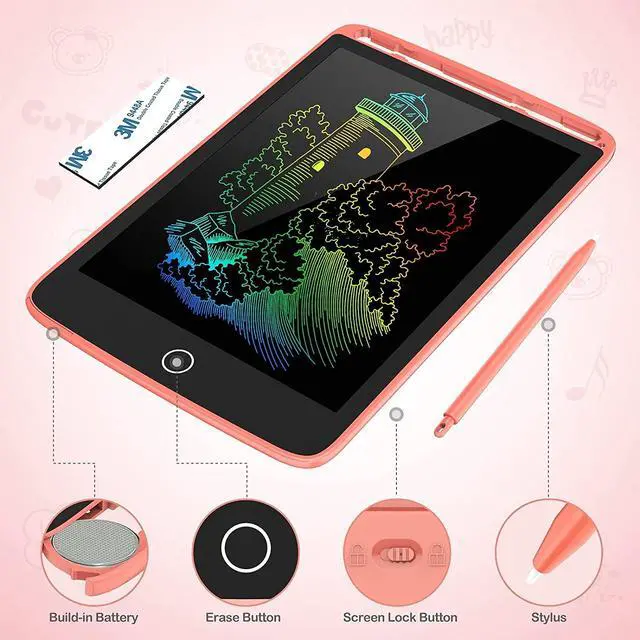 Alt view image 5 of 6 - 2 Pack LCD Writing Tablet with Fridge Magnets, Doodle Board for Kids Drawing Kitchen Memo, Christmas Stocking Stuffers Birthday Gifts Toys for Boys Girls 8.5 Inch(Blue+Pink)