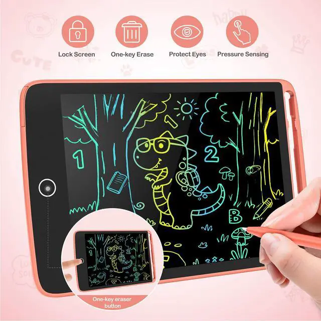 Alt view image 4 of 6 - 2 Pack LCD Writing Tablet with Fridge Magnets, Doodle Board for Kids Drawing Kitchen Memo, Christmas Stocking Stuffers Birthday Gifts Toys for Boys Girls 8.5 Inch(Blue+Pink)