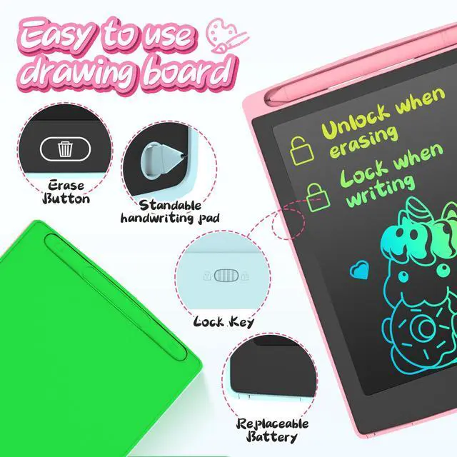 Alt view image 2 of 7 - 3 Pack LCD Writing Tablet, Colorful Toddler Drawing Tablet Doodle Board for Kids, Erasable Reusable Electronic Drawing Pad, Educational and Learning Toy for 3-6 Years Old Boy and Girl