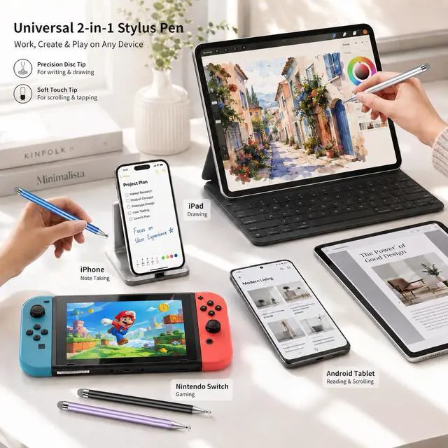 Alt view image 2 of 5 - 6 PCS Stylus Pen for Touchscreen, 2in1 Universal Stylus for Nintendo Switch