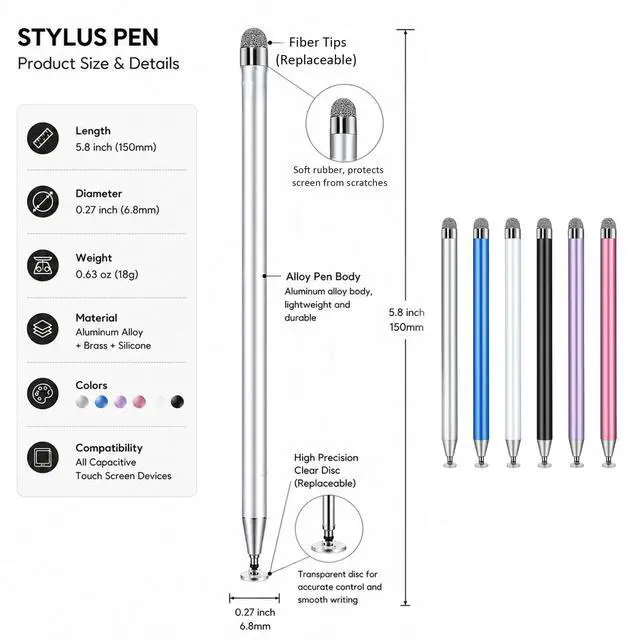Alt view image 4 of 5 - 6 PCS Stylus Pen for Touchscreen, 2in1 Universal Stylus for Nintendo Switch