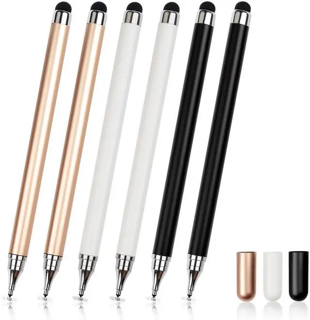 Main image of 6-Pack 2-in-1 Stylus Pens for Touchscreen Devices High-Precision, No-Charge Stylus for iPad, iPhone, Samsung & Android Tablets (3 Colors)