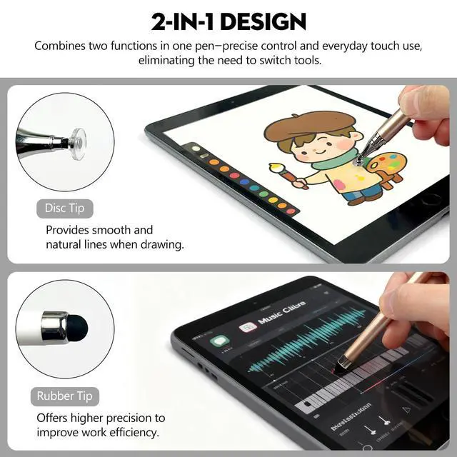 Alt view image 3 of 7 - 6-Pack 2-in-1 Stylus Pens for Touchscreen Devices High-Precision, No-Charge Stylus for iPad, iPhone, Samsung & Android Tablets (3 Colors)
