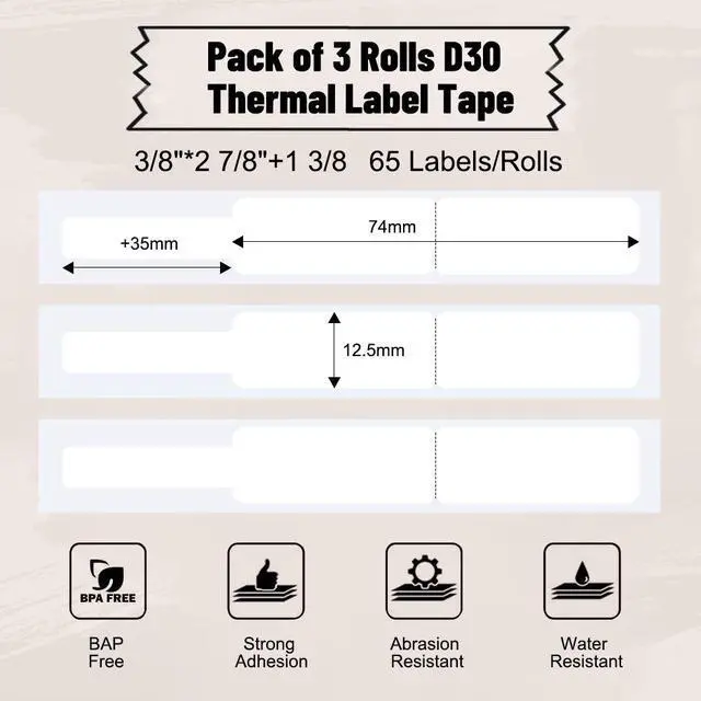Alt view image 2 of 7 - D30 Label Maker Tape Cable Wire Label Tape, Black on White Sticker