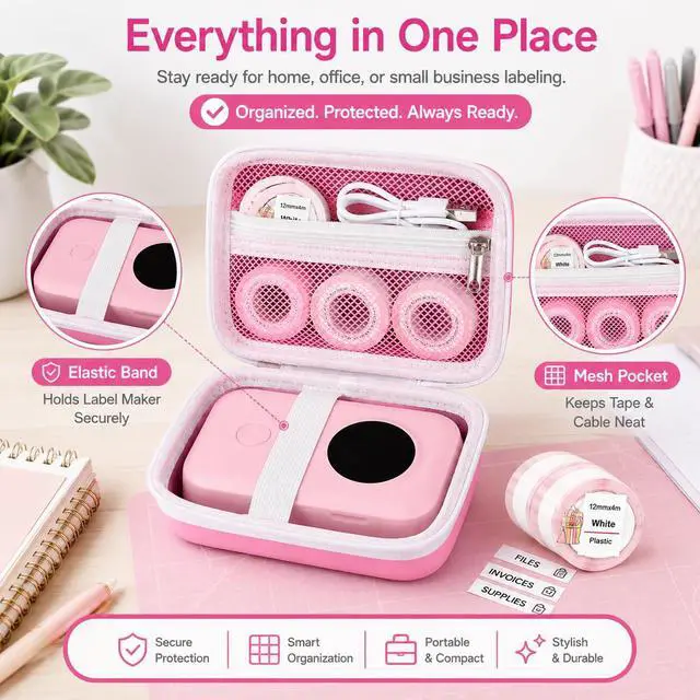 Alt view image 4 of 7 - Hard EVA Case for Phomemo D30/D35 for Nelko P21 Label Maker (Pink)