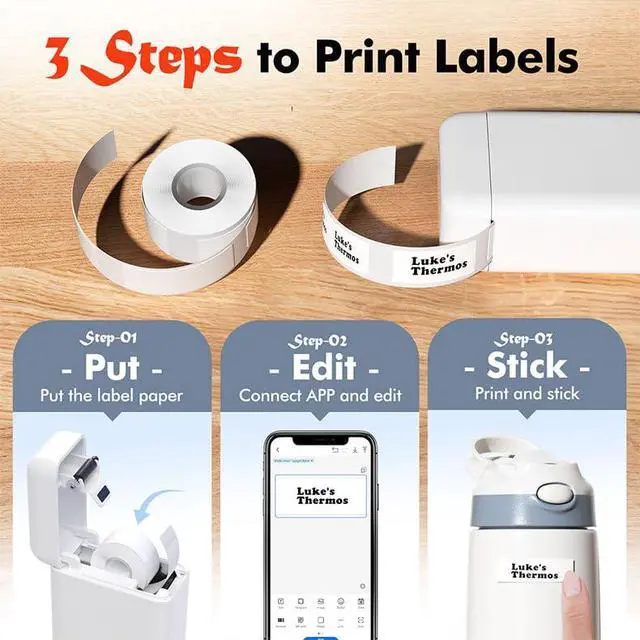 Alt view image 2 of 7 - Label Maker Machine with Tape, Bluetooth Label Printer, Wireless Mini Label Makers with Multiple Templates for School Office Home, White