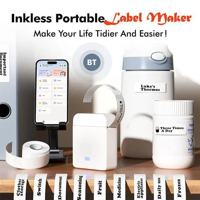 Alt view image 6 of 7 - Label Maker Machine with Tape, Bluetooth Label Printer, Wireless Mini Label Makers with Multiple Templates for School Office Home, White