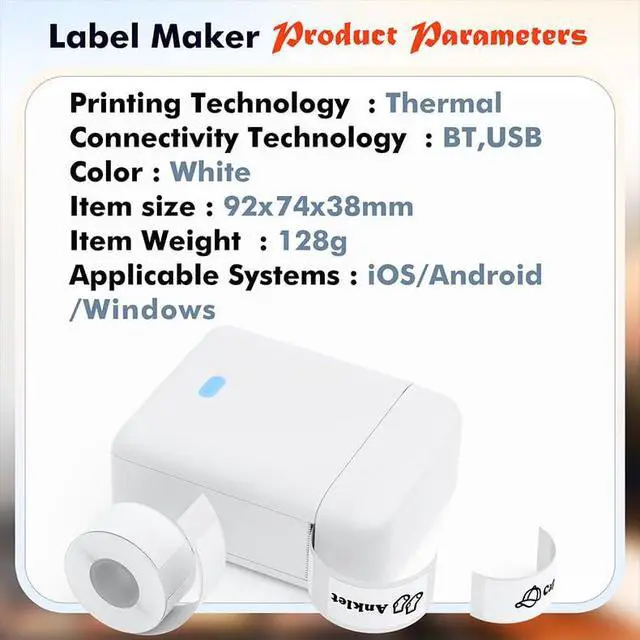 Alt view image 7 of 7 - Label Maker Machine with Tape, Bluetooth Label Printer, Wireless Mini Label Makers with Multiple Templates for School Office Home, White