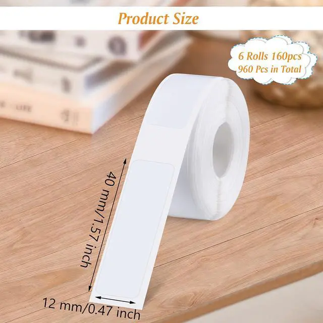 Alt view image 2 of 7 - 6 Rolls Label Maker Tapes for Phomemo D30, 960 Pcs 12 x 40mm Thermal Labels Printer Sticker Paper with Self-Adhesive Waterproof Adhesive Label Printer Tape Paper for Office Household Supplies