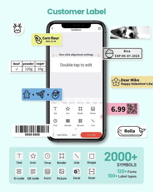 Alt view image 6 of 7 - Labels, D30 Label Tape Continuous Print Master Labels Refill, Smart Mini Label Maker Refill D30 D35 Black on White Sticker Thermal Paper Self-Adhesive, 15mm x 6m (0.59 x 236.22 Inch) 3-Roll