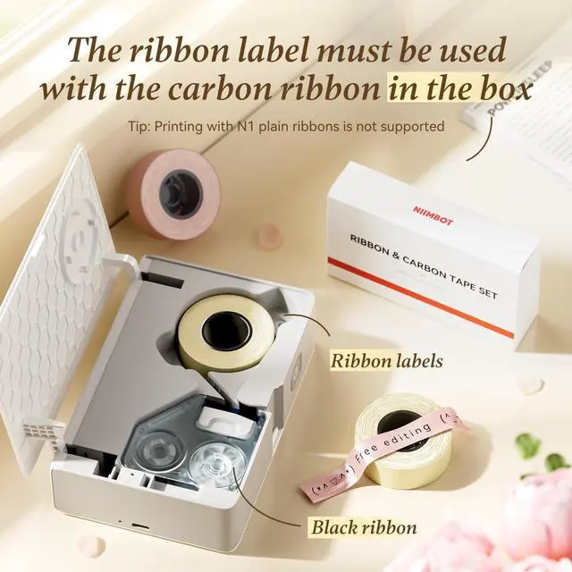 Alt view image 5 of 7 - N1 Satin Ribbon Set, Only for N1 Label Maker, Pink