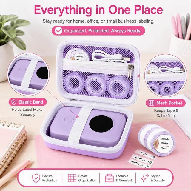 Alt view image 4 of 7 - Hard EVA Case for Phomemo D30/D35 for Nelko P21 Label Maker Purple