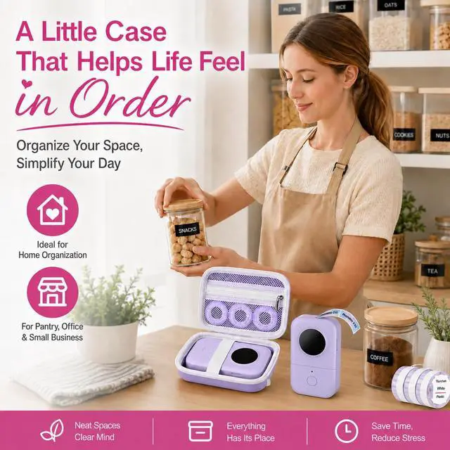 Alt view image 7 of 7 - Hard EVA Case for Phomemo D30/D35 for Nelko P21 Label Maker Purple