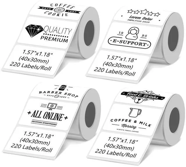 Main image of M110 Thermal Labels 4 Rolls Compatible for Phomemo M100/M110/M150/M221/M220/M120/M200/M250 Label Printer 1.57"x1.18"(40x30mm),220 Labels/Roll