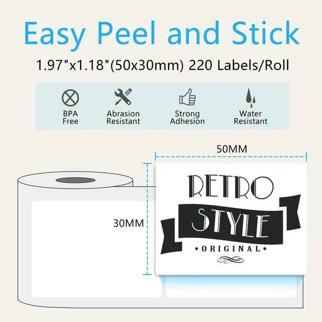 Alt view image 3 of 7 - 4 Rolls Thermal Labels Compatible with Phomemo M100/M110/M150/M221/M220/M120/M200/M250 Label Printer,1.97"x1.18"(50x30mm), 220 Labels/Roll, Black on White