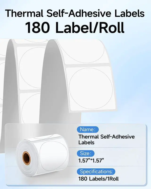 Alt view image 2 of 6 - M110 Thermal Labels 1.57"X1.57" (40X40MM), Compatible with Label Maker Machine M100/ M110/ N20/ M220/ M250/ M108/ M221, Multi-Purpose Adhesive Thermal Labels, Black on White, 180 Labels/Roll