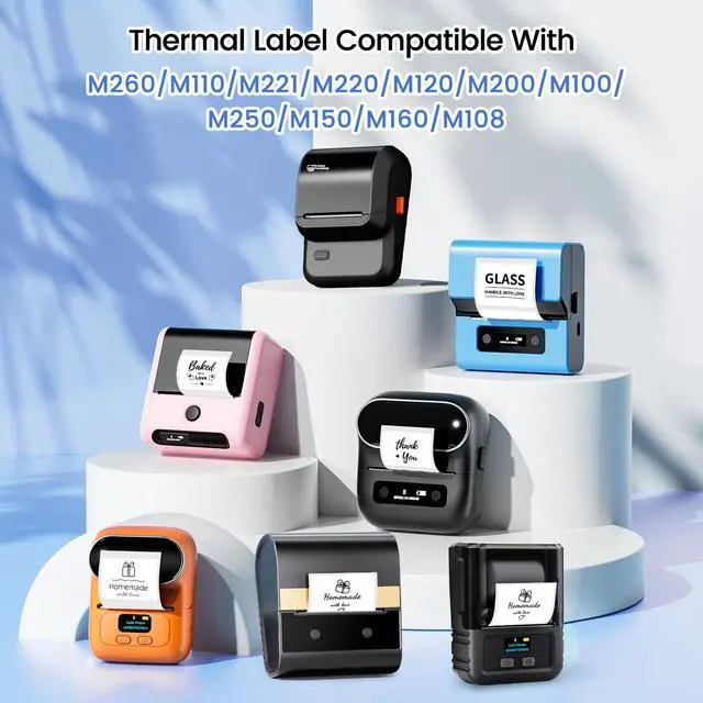 Alt view image 3 of 6 - M110 Thermal Labels 1.57"X1.57" (40X40MM), Compatible with Label Maker Machine M100/ M110/ N20/ M220/ M250/ M108/ M221, Multi-Purpose Adhesive Thermal Labels, Black on White, 180 Labels/Roll