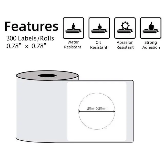 Alt view image 2 of 6 - Round Thermal Labels,0.78", Use for M110/M100/M220/M108, 300 PCS