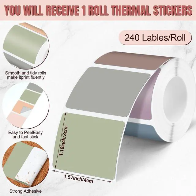 Alt view image 2 of 7 - 240 Pcs/ 1 Roll Square Thermal Sticker Labels Self Adhesive Direct Thermal Labels Multipurpose Printer Paper for DIY, Name Tag, 1.18 x 1.57 inches/ 30 x 40 mm(Multicolor)