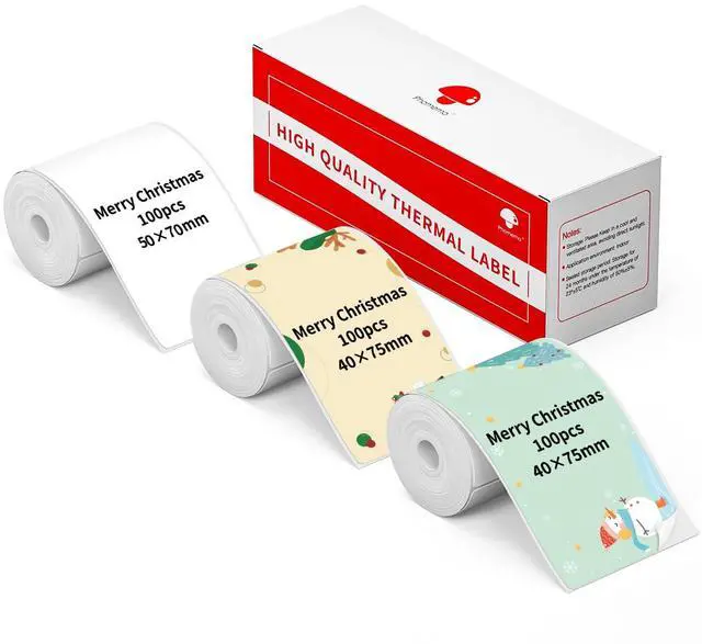Main image of M110 Labels,40x75mm 200 Pcs Black on Christmas Panting,50x70mm 110 Pcs Black on White,Phomemo Self Adhesive Thermal Labels for M200 M221 Label Printer, Stickers Label Ideal for Gifts,3-Roll