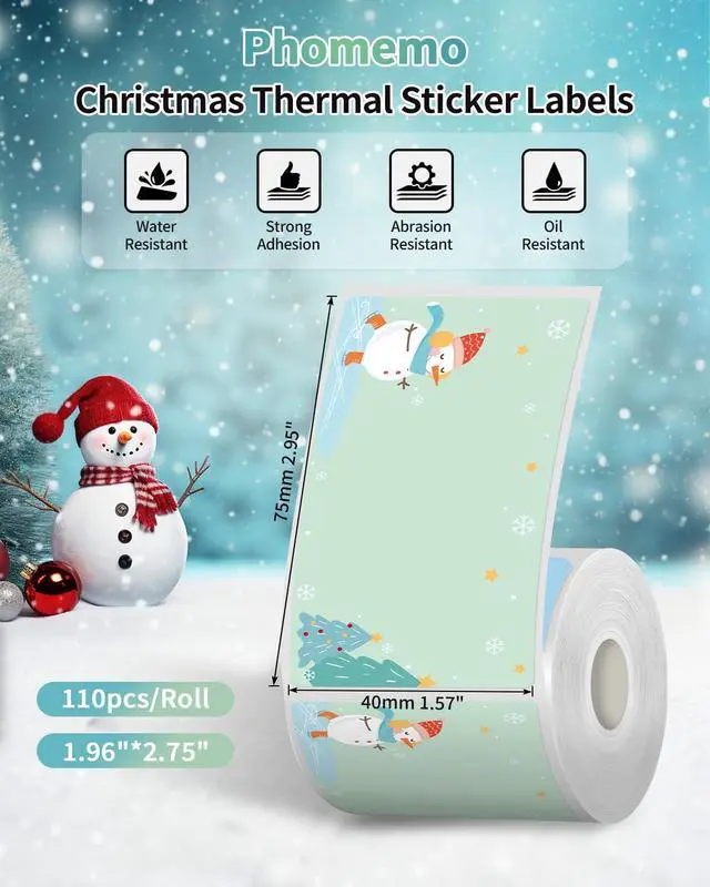 Alt view image 2 of 7 - M110 Labels,40x75mm 200 Pcs Black on Christmas Panting,50x70mm 110 Pcs Black on White,Phomemo Self Adhesive Thermal Labels for M200 M221 Label Printer, Stickers Label Ideal for Gifts,3-Roll