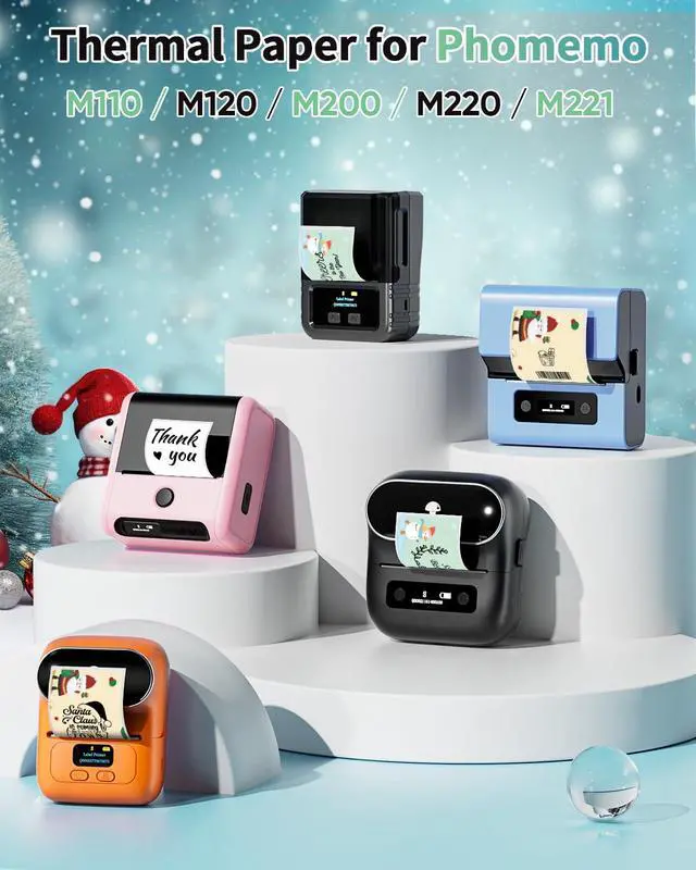Alt view image 3 of 7 - M110 Labels,40x75mm 200 Pcs Black on Christmas Panting,50x70mm 110 Pcs Black on White,Phomemo Self Adhesive Thermal Labels for M200 M221 Label Printer, Stickers Label Ideal for Gifts,3-Roll