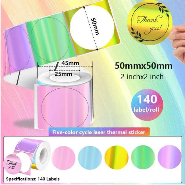 Alt view image 2 of 7 - M110 Thermal Labels 2 Inch Circle Holographic Sticker Printer Labels