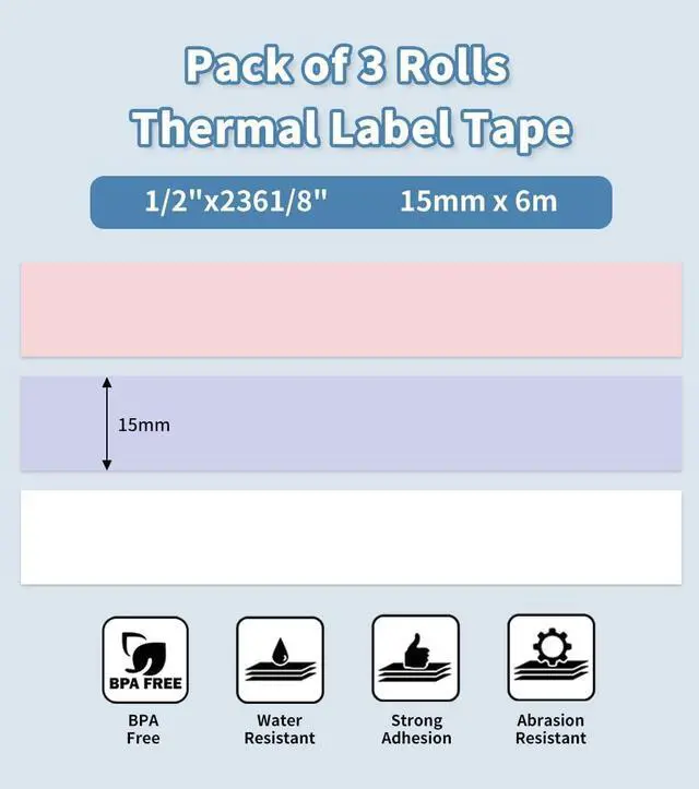 Alt view image 2 of 6 - Phomemo D30 Labels-15mm x 6m Continuous Label Tape, Purple Pink White