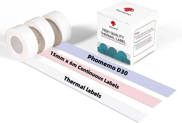 Main image of Phomemo D30 Labels-15mm x 6m Continuous Label Tape, Purple Pink White