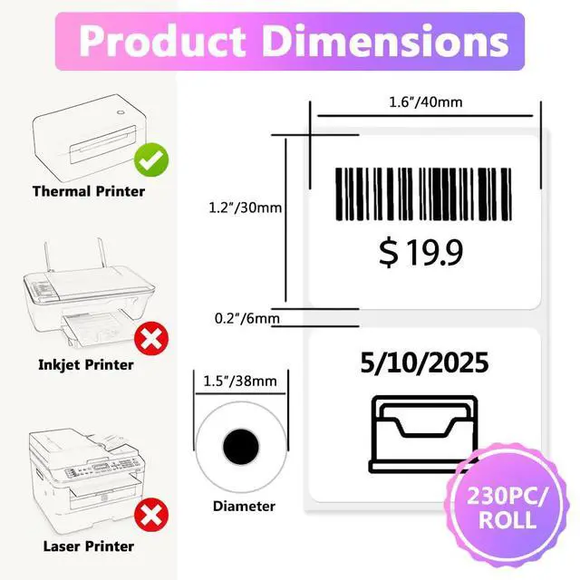 Alt view image 5 of 5 - 3 Rolls Color Thermal Printer Sticker Paper for M110/T50M Pro, 1.57x1.18In