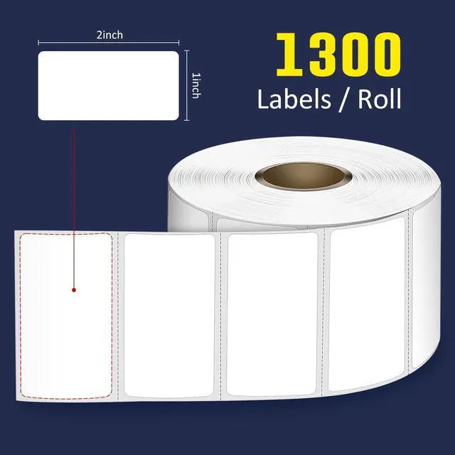 Alt view image 2 of 7 - 2" x 1" Direct Thermal Labels, Permanent Adhesive Barcode Adress Labels & Compatible with Rollo, Zebra and Other Desktop Printers (1 Roll, 1300 Labels)